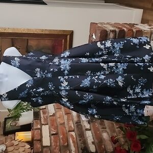 Eliza J Blue Floral Sleeveless V-Neck Midi Dress Fit & Flare